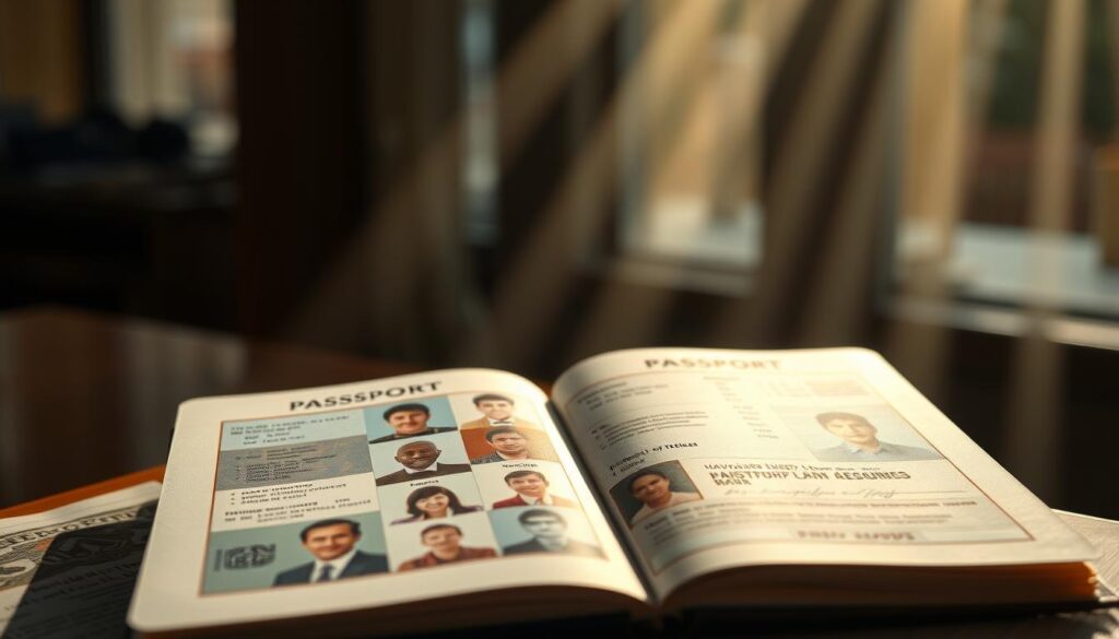 A pristine passport with advanced laser printing, its pages displaying a diverse array of official photographs against a meticulously detailed background. The document exudes an aura of authority and legitimacy, a symbol of compliance with legal statutes and regulations. Rays of light filter through a window, casting a warm, professional glow across the scene. The image conveys a sense of order, security, and the unwavering adherence to the rule of law.