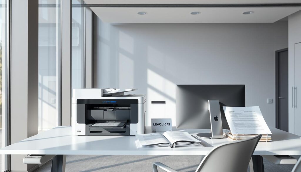A sleek, modern office interior with a focus on legal documentation services. Bright, natural lighting cascades through floor-to-ceiling windows, illuminating a minimalist desk with a high-tech laser printer, scanner, and state-of-the-art computer equipment. Crisp, official-looking documents are being processed with precision, highlighting the efficiency and professionalism of the service. The atmosphere conveys a sense of expertise, reliability, and attention to detail, reflecting the specialized nature of the legal documentation offered. A muted color palette of grays, whites, and blues creates a clean, sophisticated ambiance. A sleek, modern office interior with a focus on legal documentation services. Bright, natural lighting cascades through floor-to-ceiling windows, illuminating a minimalist desk with a high-tech laser printer, scanner, and state-of-the-art computer equipment. Crisp, official-looking documents are being processed with precision, highlighting the efficiency and professionalism of the service. The atmosphere conveys a sense of expertise, reliability, and attention to detail, reflecting the specialized nature of the legal documentation offered. A muted color palette of grays, whites, and blues creates a clean, sophisticated ambiance.