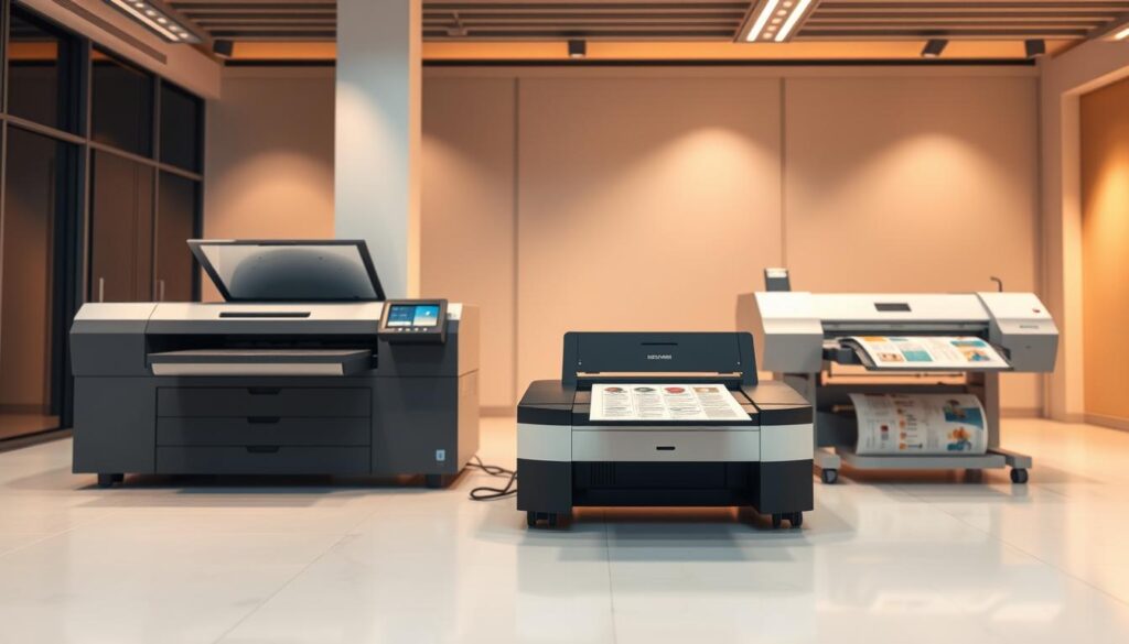A sleek, modern office setting with an array of document services equipment. In the foreground, a state-of-the-art laser printer produces crisp, high-quality passport pages. The middle ground features a passport scanner, capable of digitizing documents with precision. In the background, a large-format printer handles the production of ID cards and other identification documents. Warm, indirect lighting casts a professional glow, while clean, minimalist design elements convey a sense of efficiency and technological prowess. The atmosphere is one of streamlined, reliable document management.