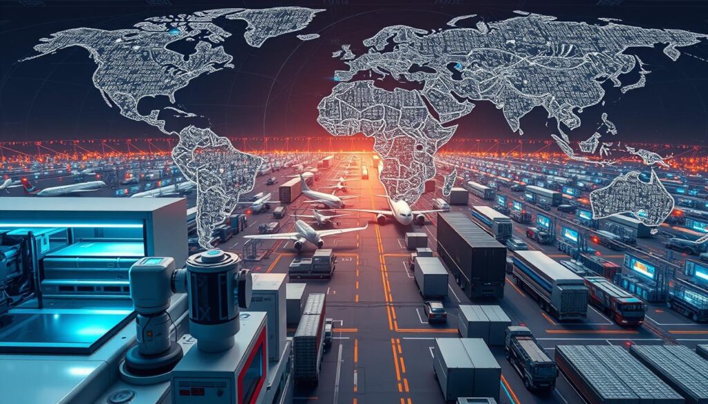 A vast global network of document delivery hubs, each a high-tech marvel of precision logistics. In the foreground, a sleek, futuristic printing facility, its robotic arms delicately handling passports and ID cards, laser-etching intricate patterns with surgical accuracy. The middle ground reveals a complex web of transportation modes - cargo planes, trucks, and autonomous drones - all seamlessly coordinated to ensure swift, secure delivery worldwide. In the background, a panoramic view of the interconnected nodes of this vast, data-driven ecosystem, pulsing with the steady rhythm of international commerce. The scene radiates an atmosphere of cutting-edge efficiency, technological mastery, and unwavering reliability - the cornerstones of a truly global document delivery network.