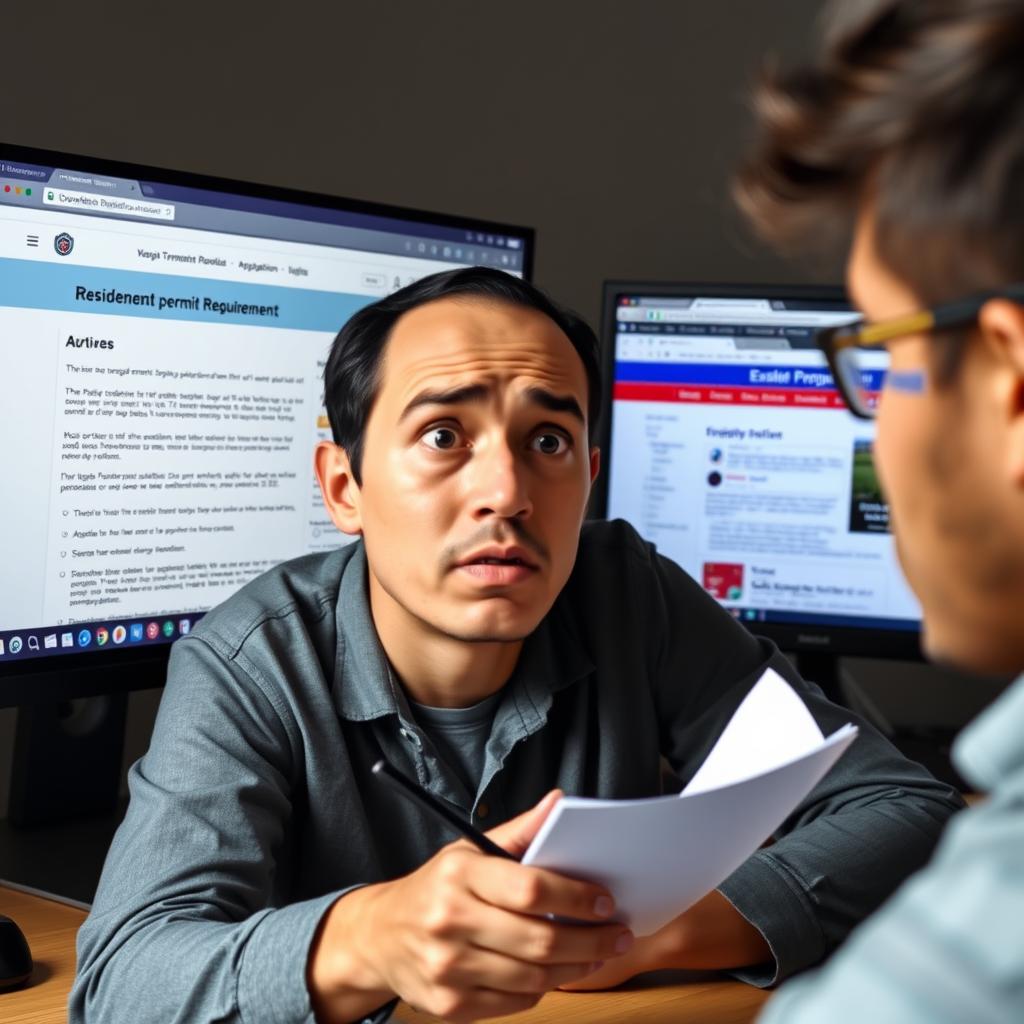 Confused person looking at complex residence permit requirements