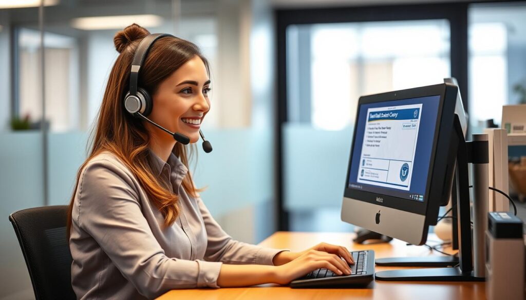 Customer service representative answering questions about Social Security cards