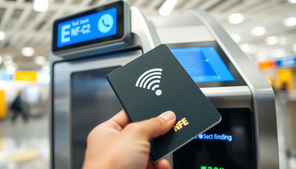 NFC passport chip being scanned at electronic border gate