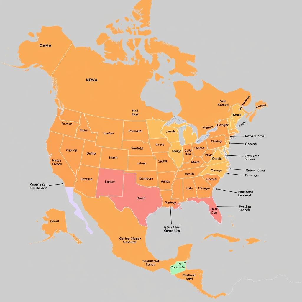 North American driving license requirements map