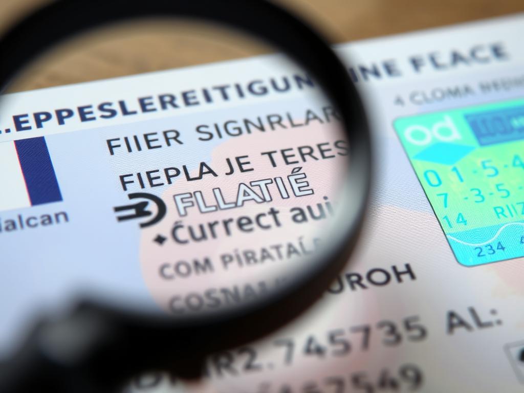 Permis de conduire français officiel avec éléments de sécurité visibles sous une loupe