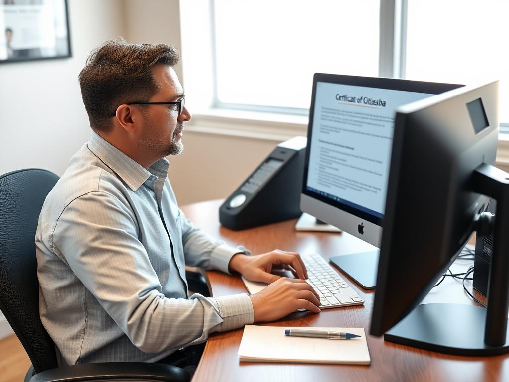 Person reviewing Certificate of Citizenship requirements on a computer