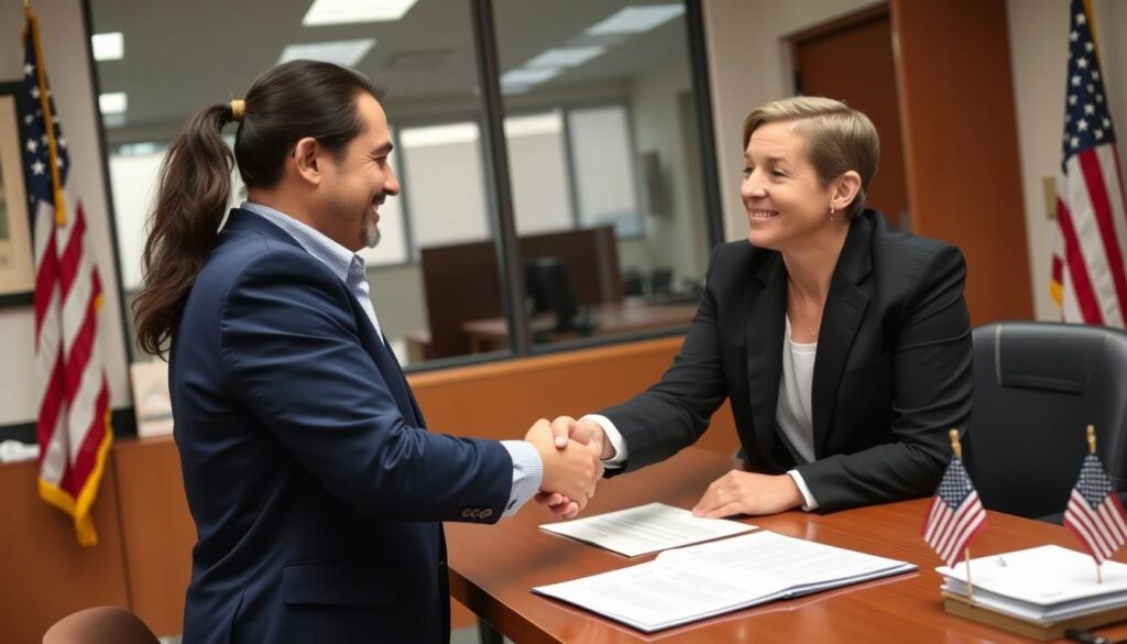 Person successfully completing citizenship documentation process