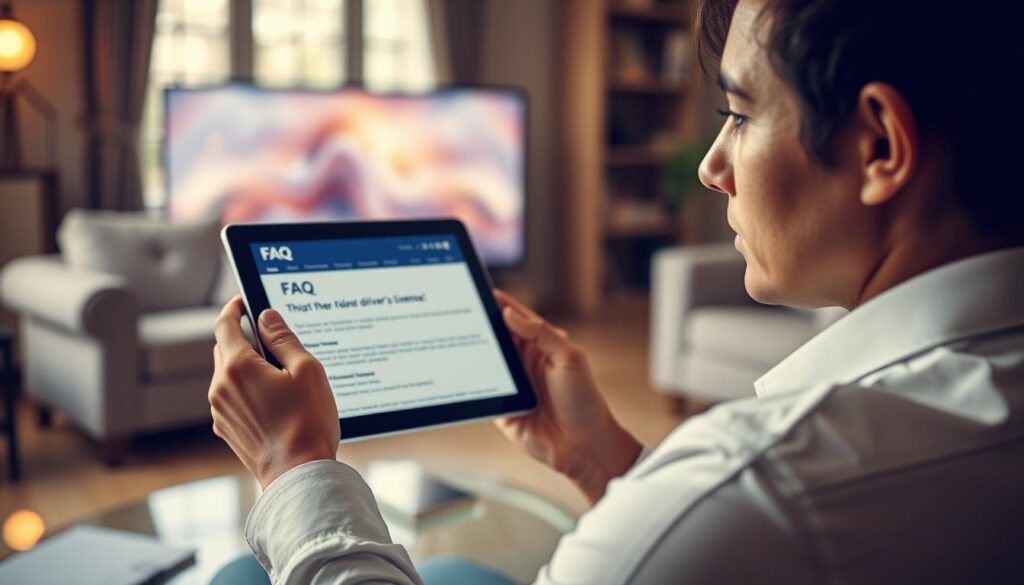 Personne consultant la FAQ sur un site d'achat permis de conduire en ligne