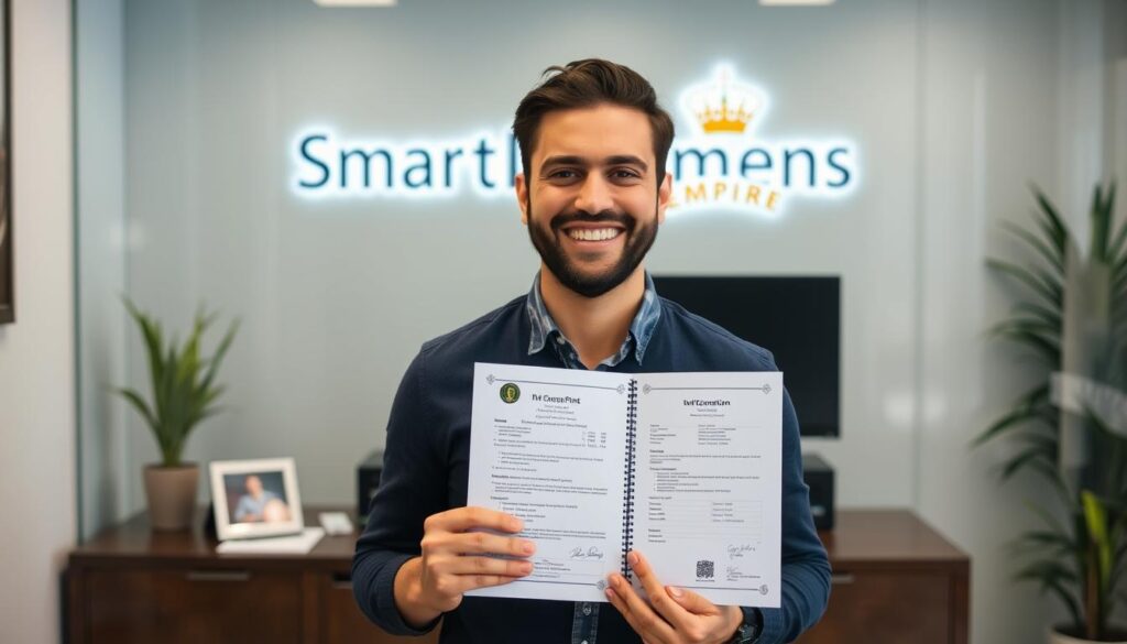 Successful residence permit applicant with documentation