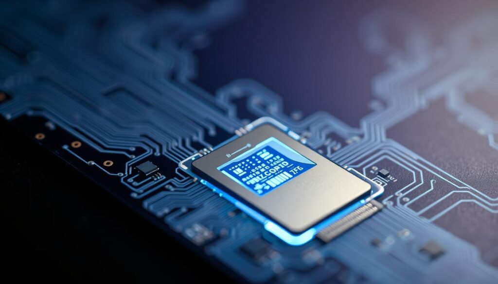 close-up of NFC chip in modern biometric passport for online purchase